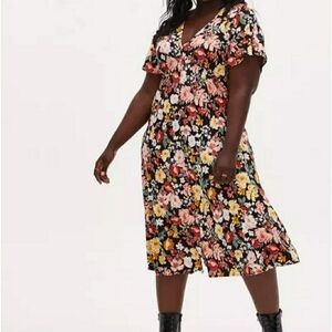 Torrid Black Floral Challis Midi Dress Size 2X